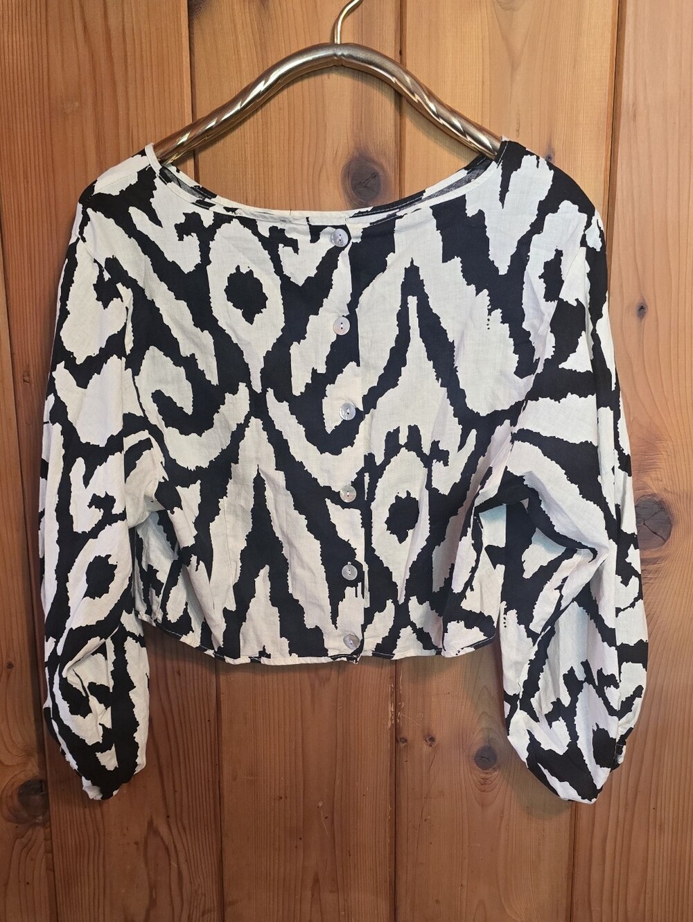 Rachel‎ Zoe Black and White Abstract Button-Front Top